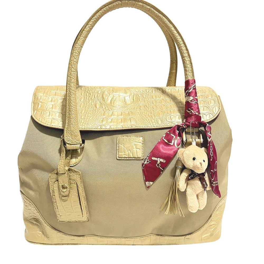 Diane von Furstenberg HUGE Gold Croc Embossed Faux Leather Weekender Tote Bag